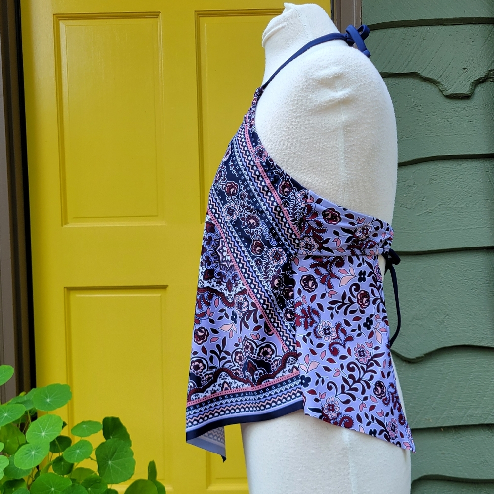 Kona Sol Halter Tankini Top Size L Boho Bandana Print Removable Pads - Picture 6 of 10